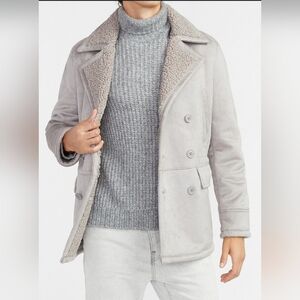NEW EXPRESS $248 GRAY WATER RESISTANT SHERPA LINED PEACOAT JACKET SZ XL TALL